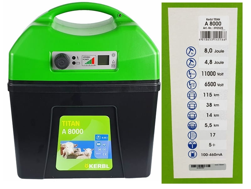 Elektryzator akumulatorowy 12V Kerbl Titan A8000 8 Juli
