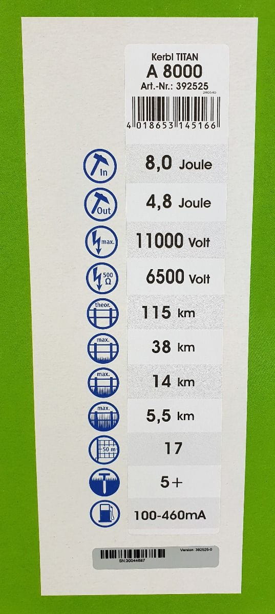 Elektryzator akumulatorowy 12V Kerbl Titan A8000 8 Juli