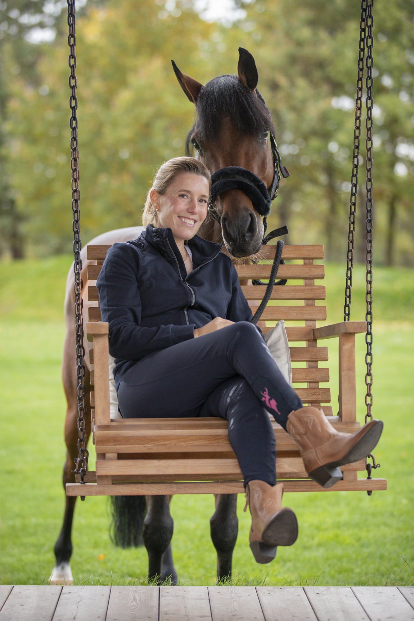 Bryczesy Janne x PinkRibbon, damskie, granatowy, roz. 46, Covalliero