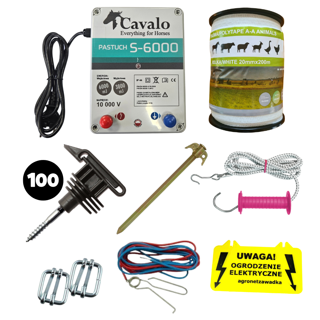 Zestaw pastucha elektrycznego dla koni z elektryzatorem Pomelac Cavalo S-6000 Z-28