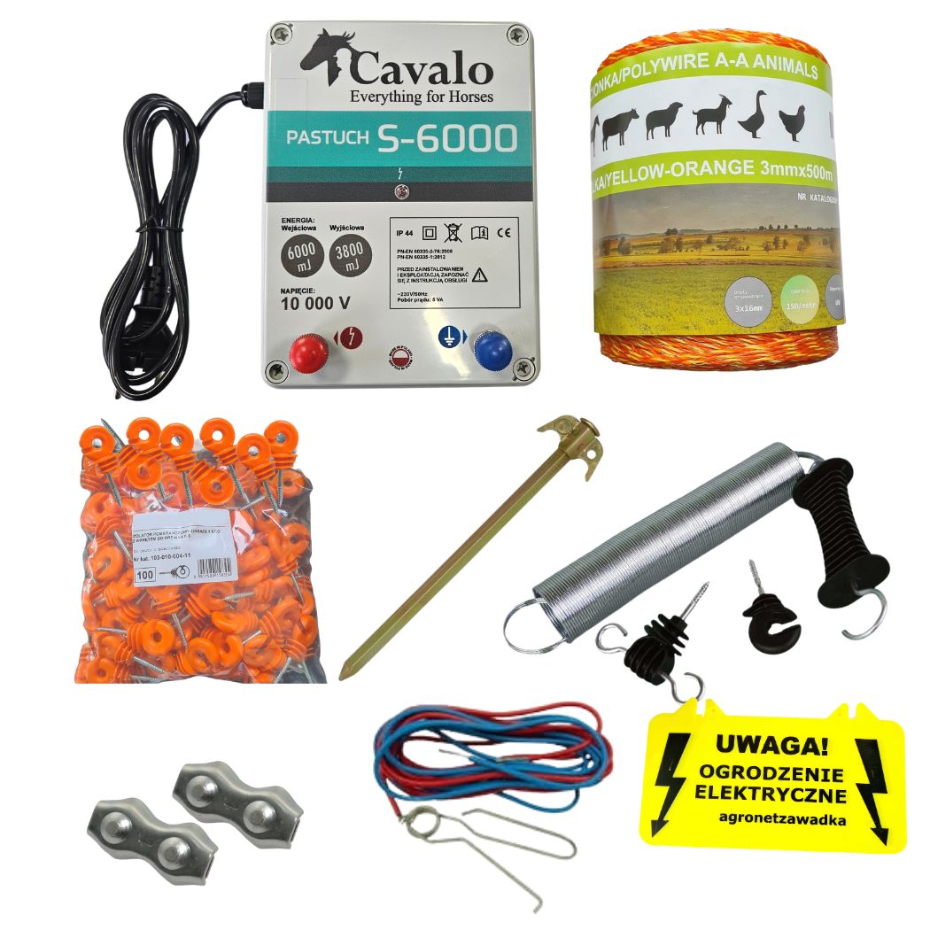 Zestaw pastucha elektrycznego dla koni z elektryzatorem Pomelac Cavalo S-6000 Z-29