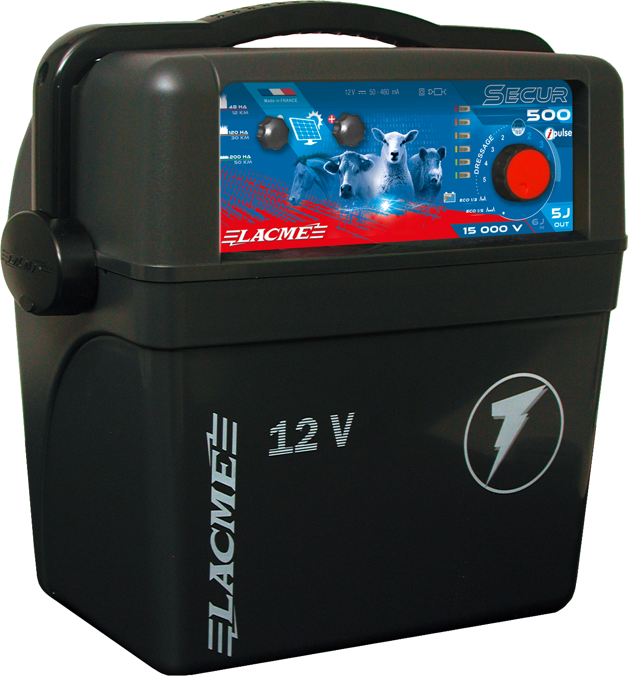 Elektryzator akumulatorowy Lacme Secur 500 - 6J z panelem solarnym 33W