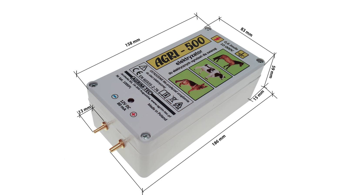 Pastuch elektryczny polski elektryzator uniwersalny Agri-500 12V/230V - Cavalo