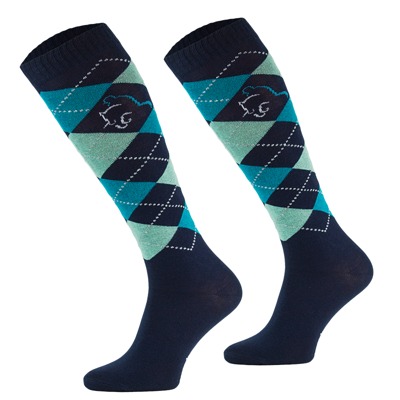 Comodo podkolanówki jeździeckie cienkie Karo Multicolor niebieski-granatowy - Cavalo