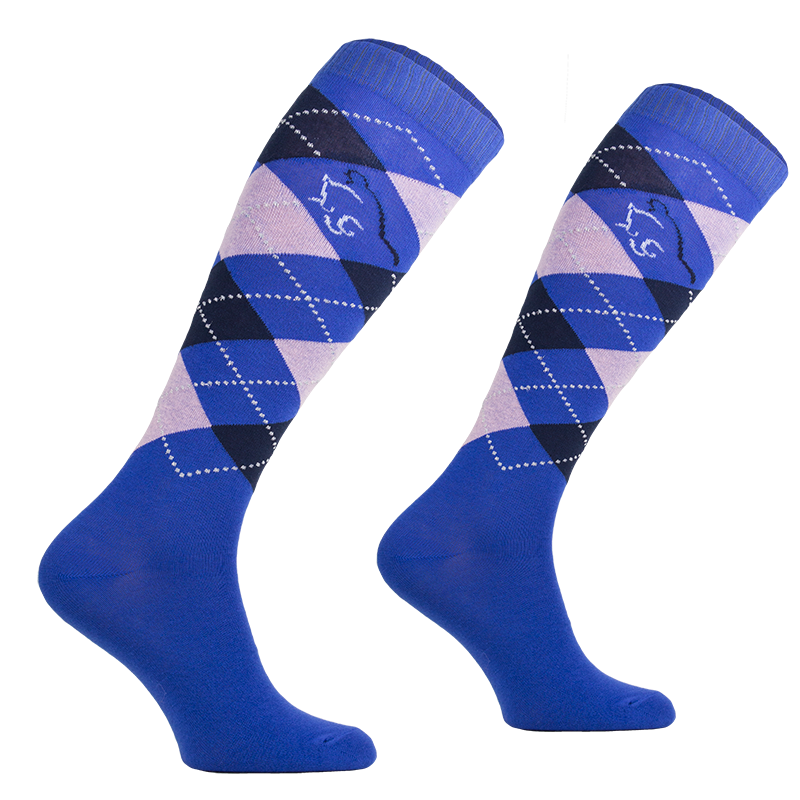 Comodo podkolanówki jeździeckie cienkie Karo Multicolor niebieski-różowy - Cavalo