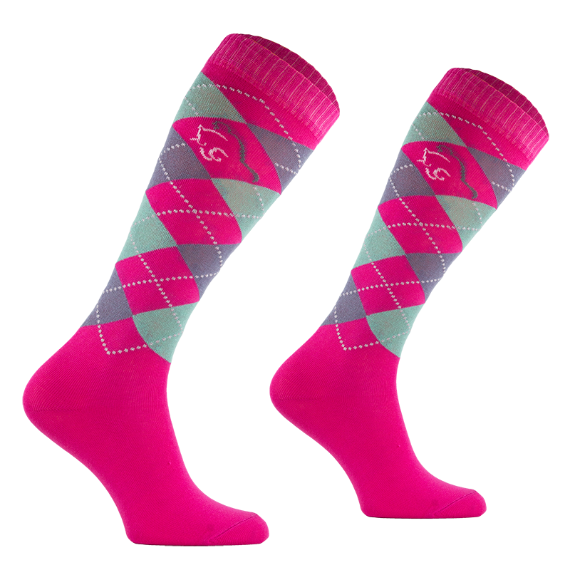 Comodo podkolanówki jeździeckie cienkie Karo Multicolor różowy-szary - Cavalo