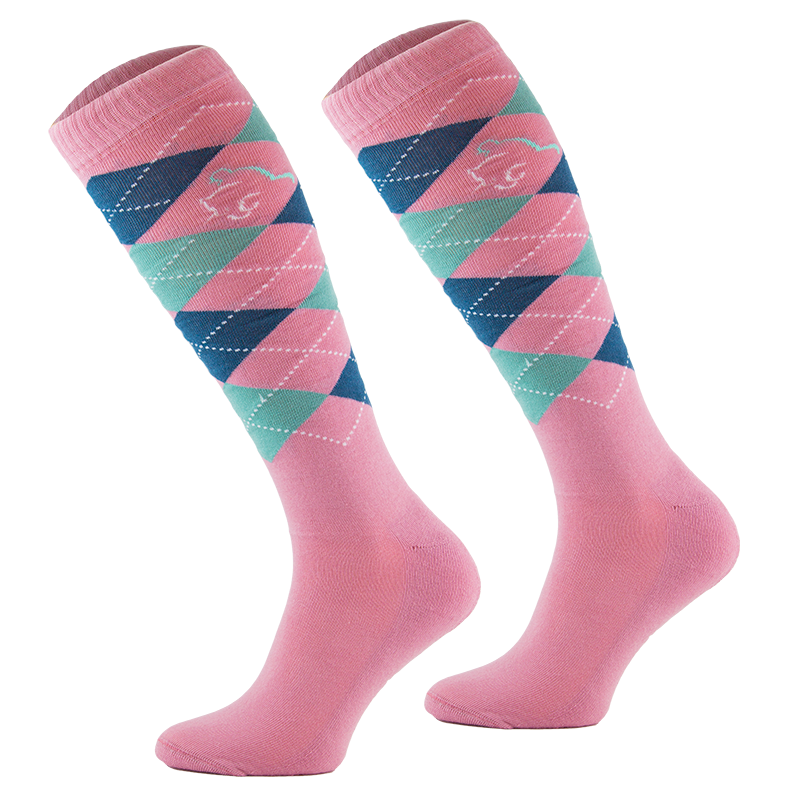 Comodo podkolanówki jeździeckie Karo Multicolor niebieski-różowy - Cavalo