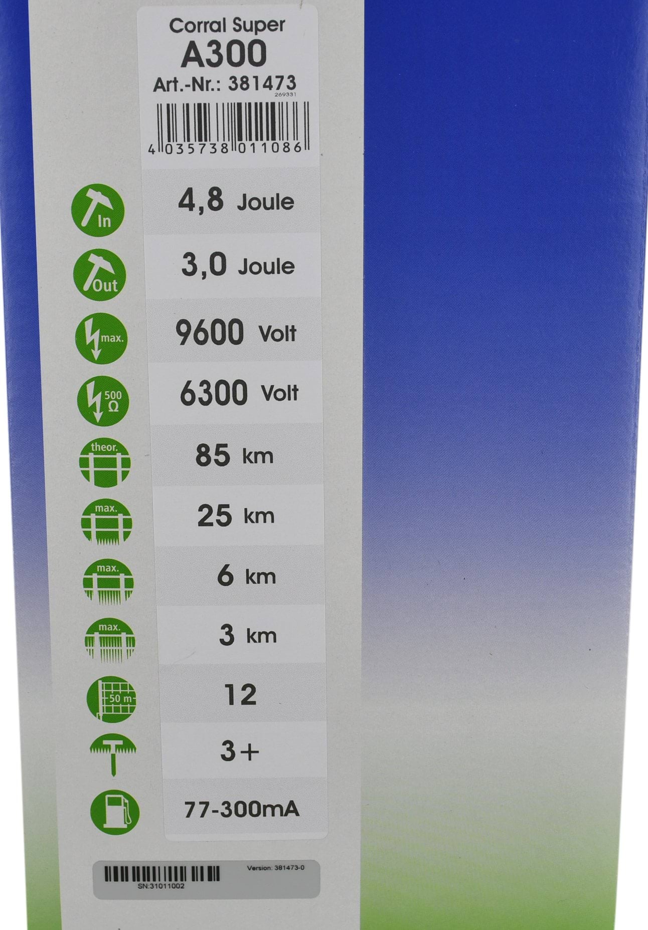 Elektryzator akumulatorowy Corral A 300, dla koni, bydła, kóz i owiec, 4,8 J - Cavalo