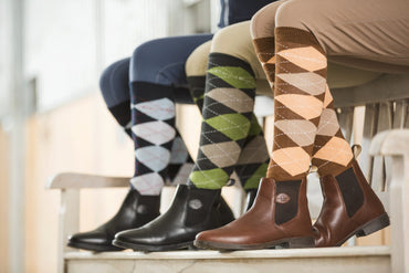 Podkolanówki jeździeckie Brescia granatowy/błękitny karo Covalliero - Cavalo