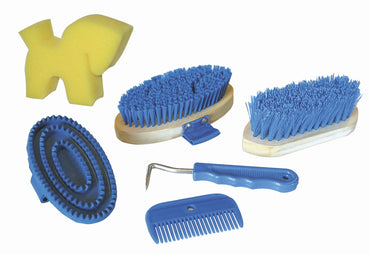 Zestaw akcesoriów do czyszczenia konia w plecaku, niebieski, Covalliero - Cavalo