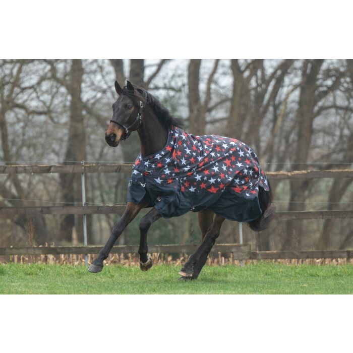 HKM Derka padokowa Highneck Norwich 600D gładkie podszycie niebieski gwiazdy - Cavalo