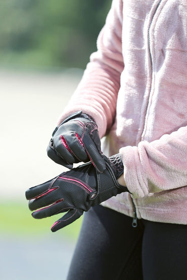 HKM Rękawiczki jeździeckie Fashion czarno/różowe XS - Cavalo