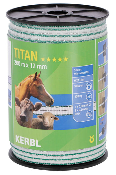 Taśma ogrodzeniowa TITAN, 200m x 12mm, biało-zielona, Kerbl - Cavalo