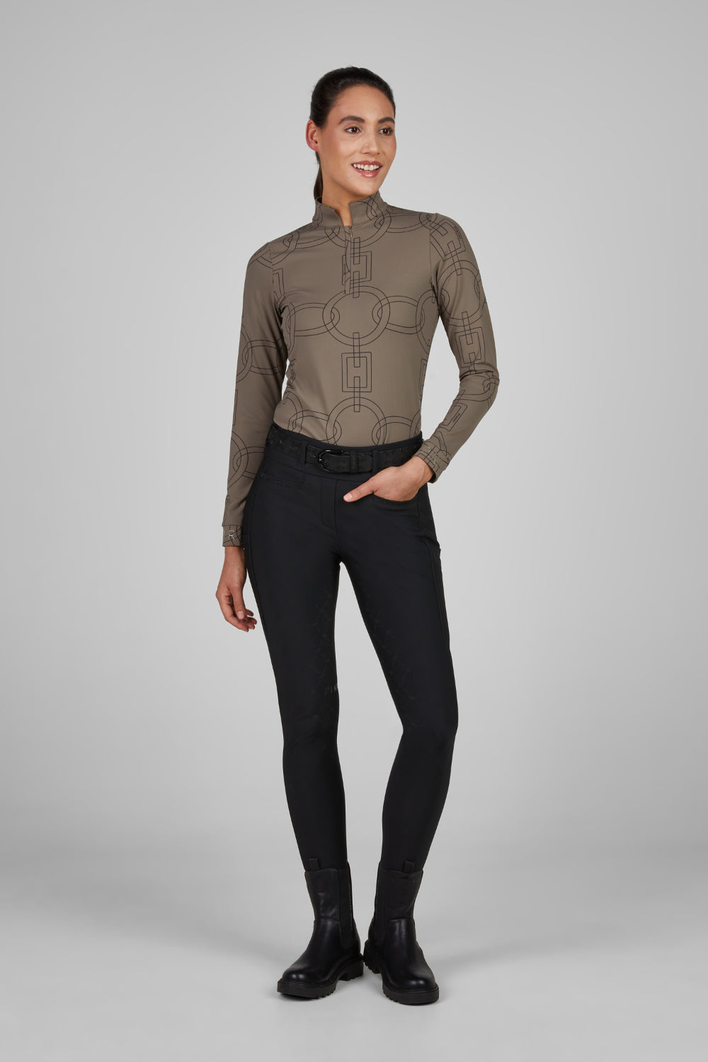 Pikeur koszulka funkcyjna ZIP SHIRT 8284 Selection A/W 2025 Slate Brown - Cavalo