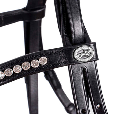 Ogłowie skórzane Schockemohle "Madrid" Black/White/Silver - Cavalo