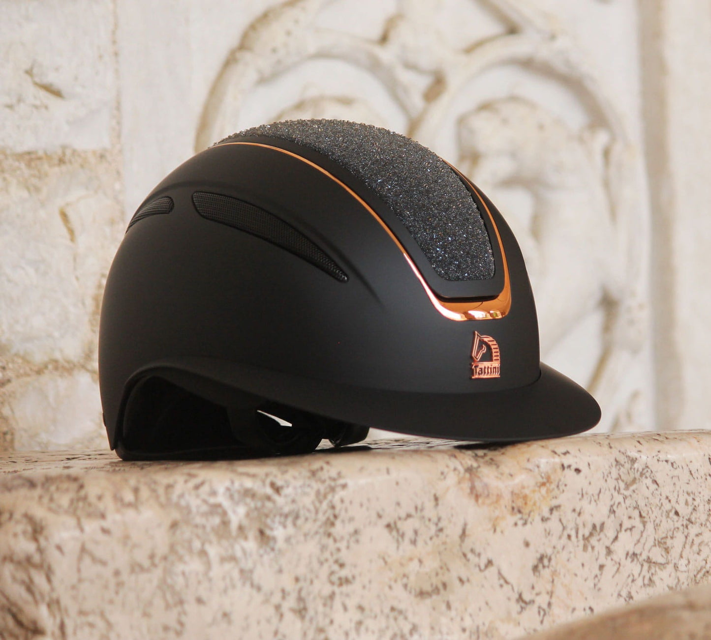 Kask jeździecki Tattini Nettuno Black + Pink Gold - Cavalo