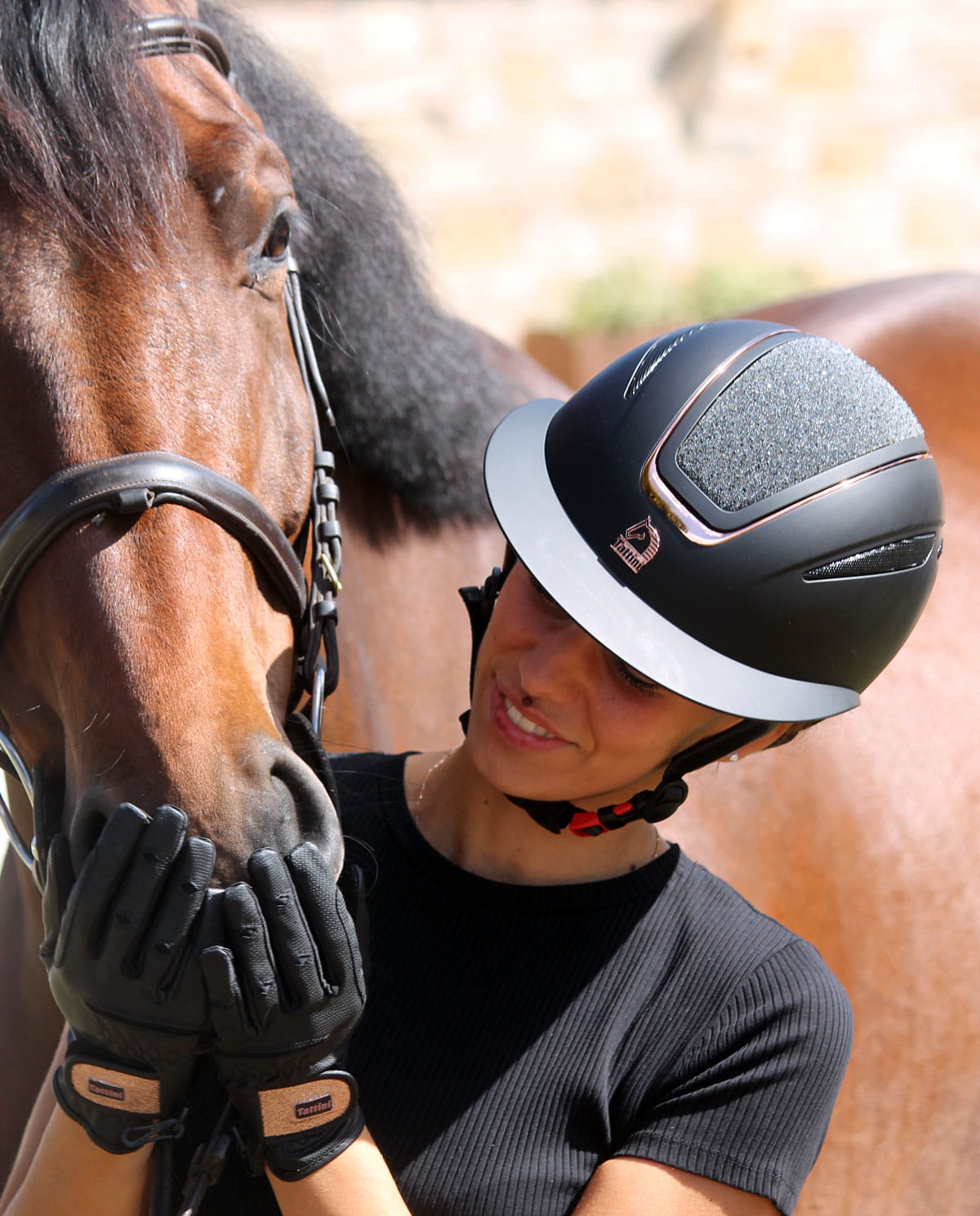 Kask jeździecki Tattini Nettuno Black + Pink Gold - Cavalo