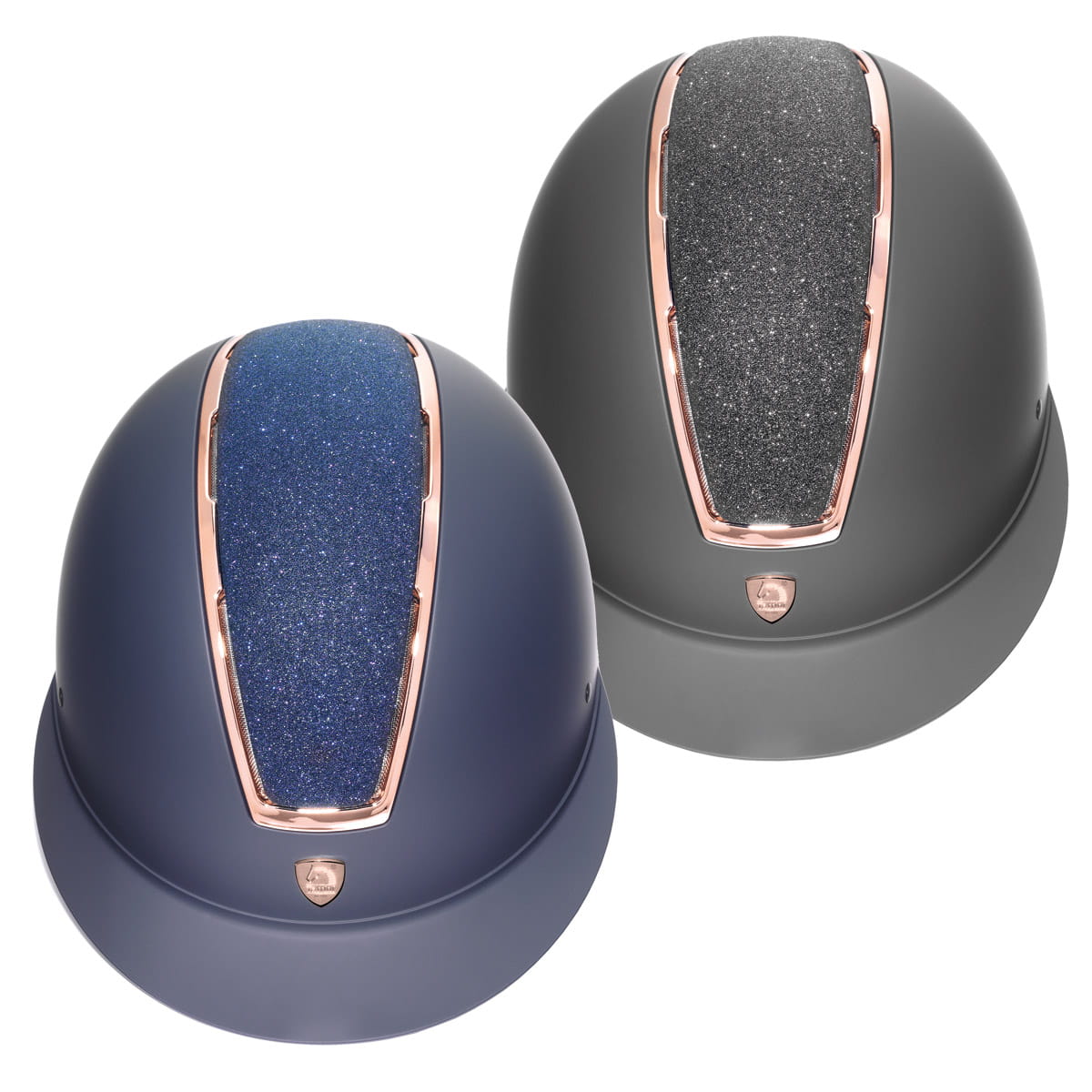 Kask z szerokim daszkiem z elementami w kolorze różowego złota Black Tattini - Cavalo