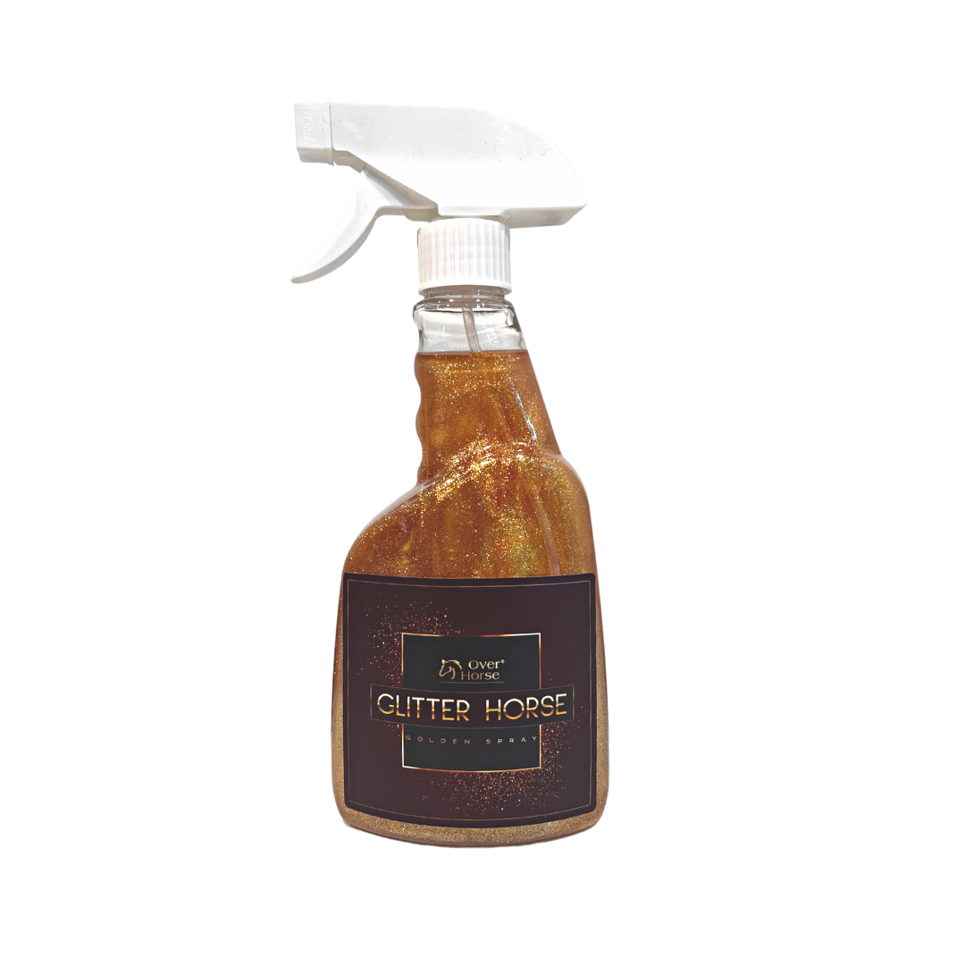 Over Horse Spray do sierści, grzywy i ogona ze złotym brokatem GLITTER HORSE GOLDEN SPRAY 500ML