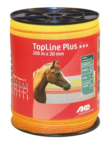 Taśma ogrodzeniowa TOP LINE PLUS Tricond 200 m x 20 mm żółto-pomarańczowa AKO
