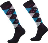 Comodo podkolanówki jeździeckie Karo Multicolor błękit-szary