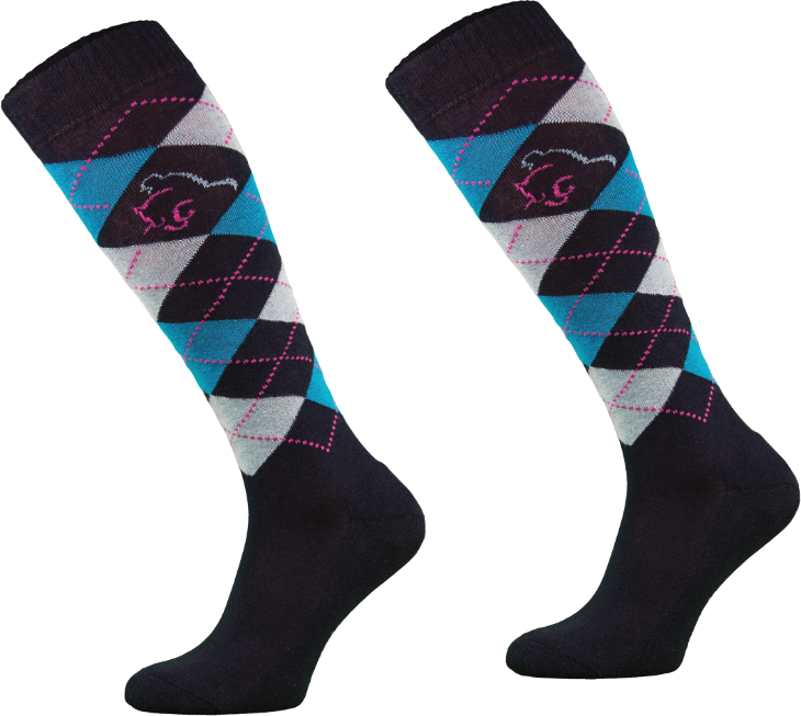 Comodo podkolanówki jeździeckie Karo Multicolor błękit-szary