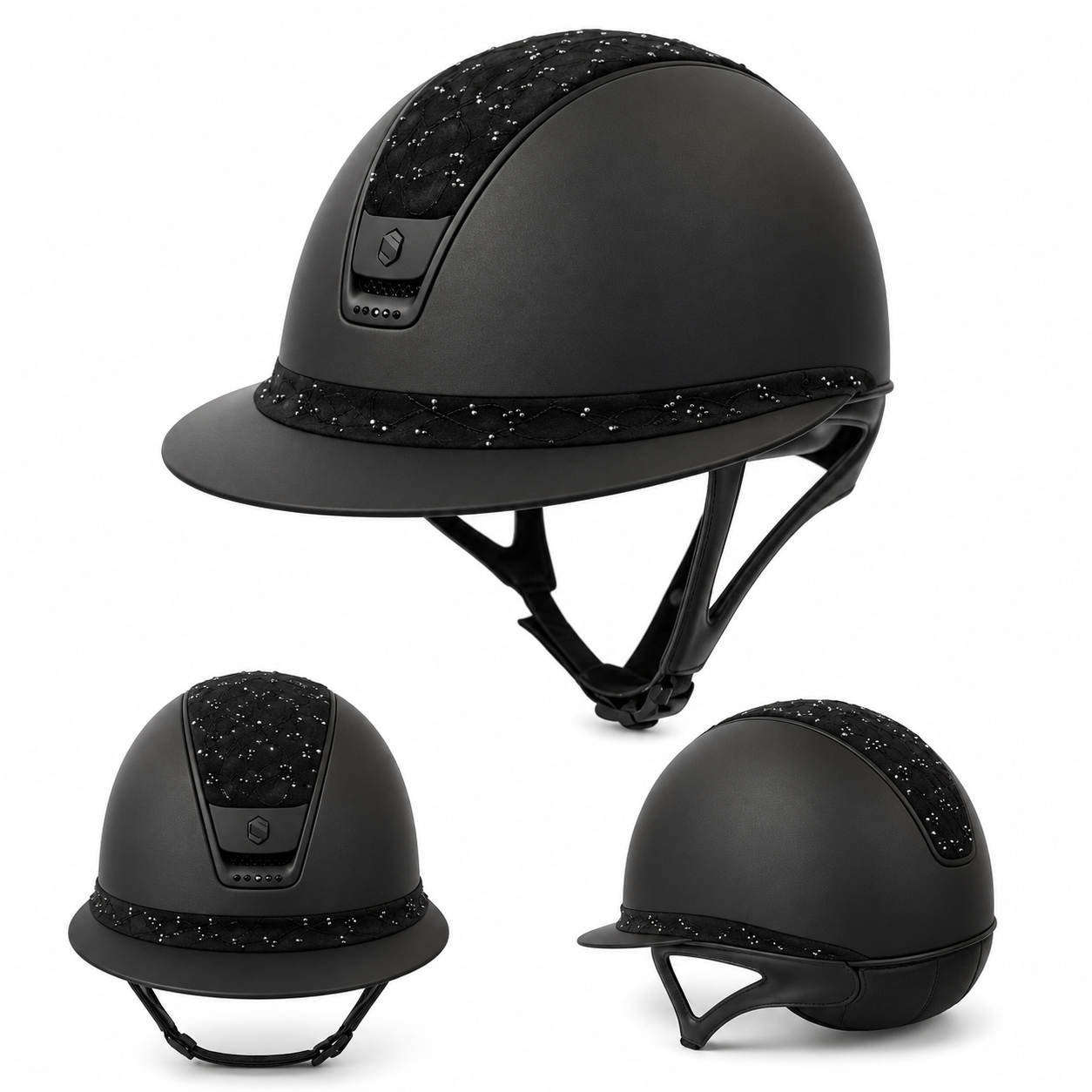 SAMSHIELD Kask jeździecki Miss Shield 2.0 Shadowmatt Leaf Alcantara Black Swarowski Crystal