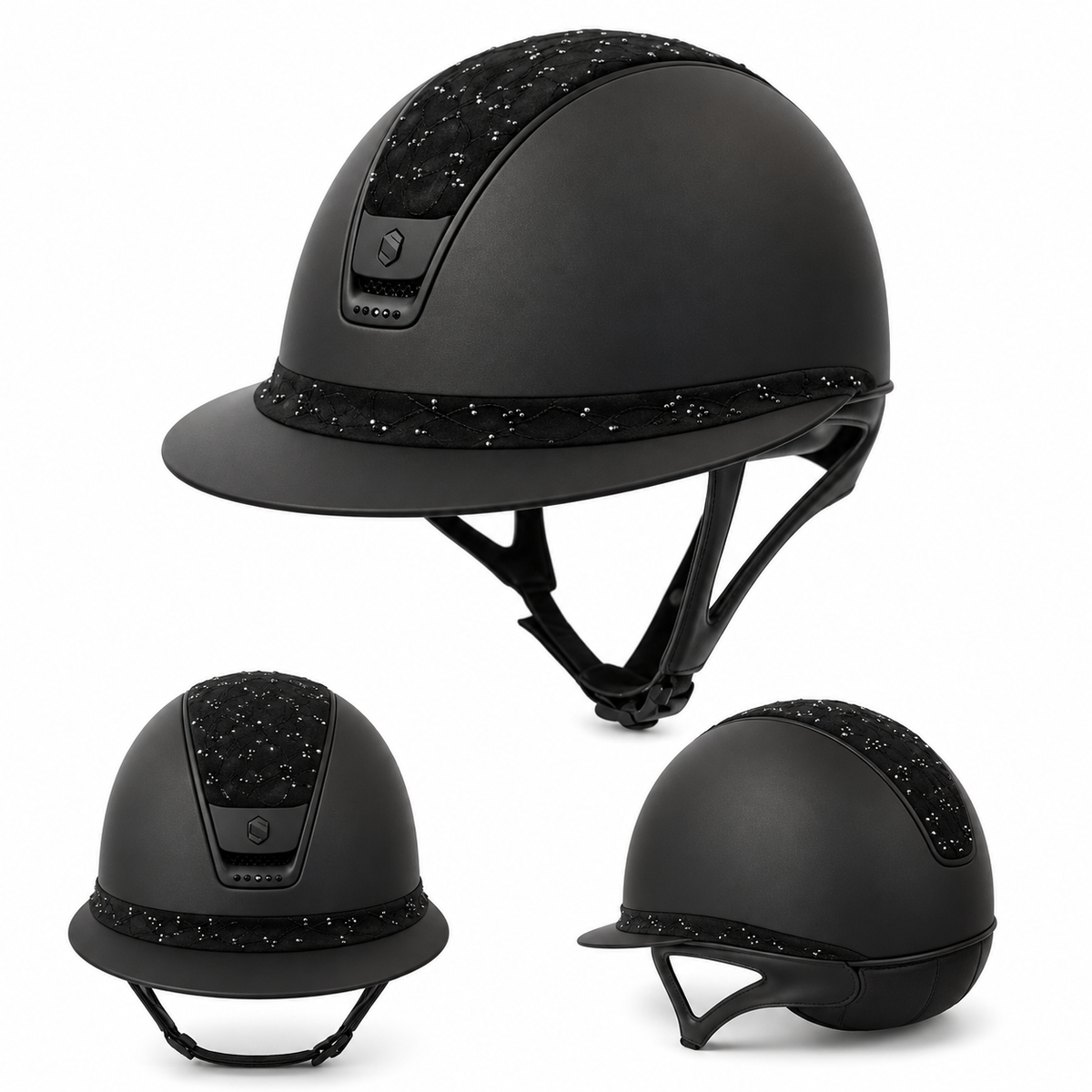 SAMSHIELD Kask jeździecki Miss Shield 2.0 Shadowmatt Leaf Alcantara Black Swarowski Crystal