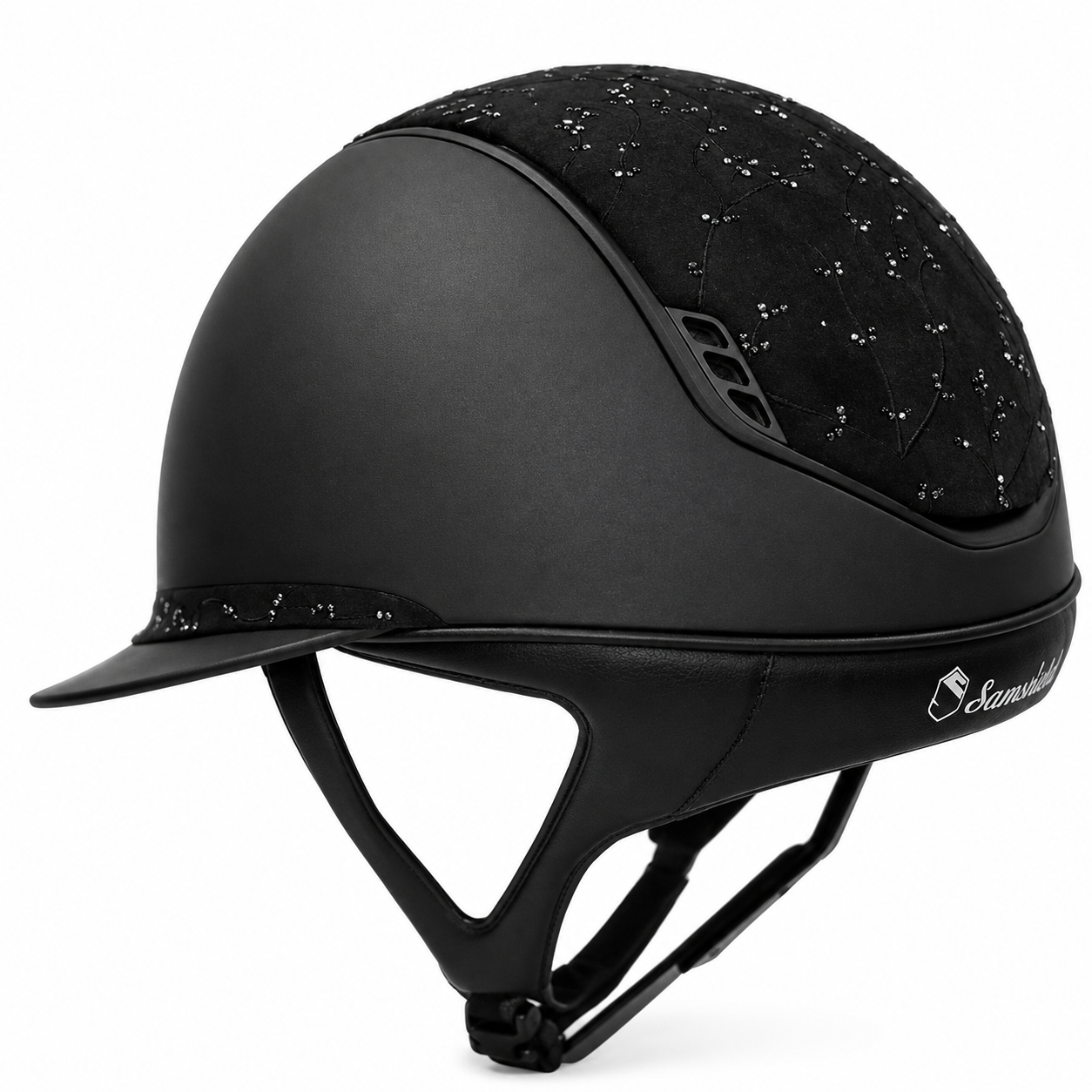 SAMSHIELD Kask jeździecki Miss Shield 2.0 Shadowmatt Leaf Alcantara Black Swarowski Crystal