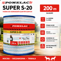 Taśma Pomelac do ogrodzeń elektrycznych Super S20 / 200 m