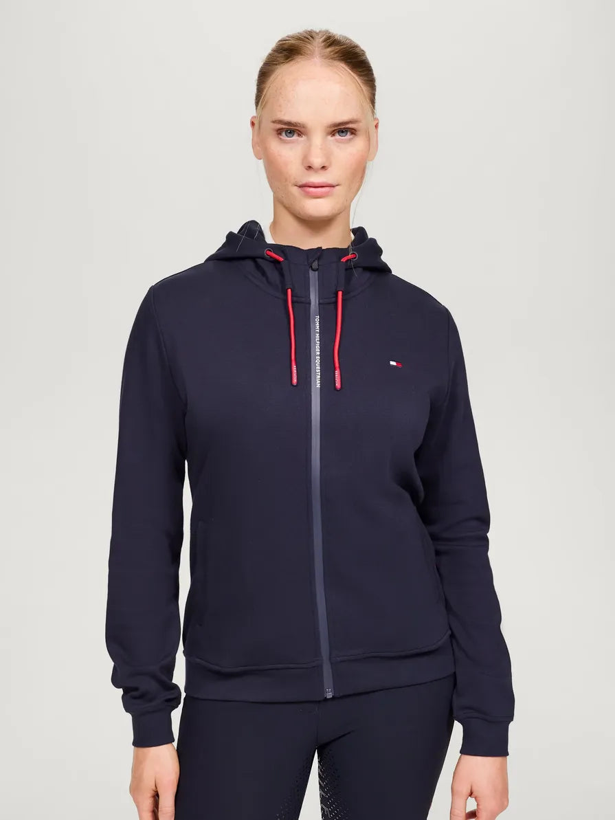 Granatowa bluza z kapturem Tommy Hilfiger Kingston, zamek, front z logo