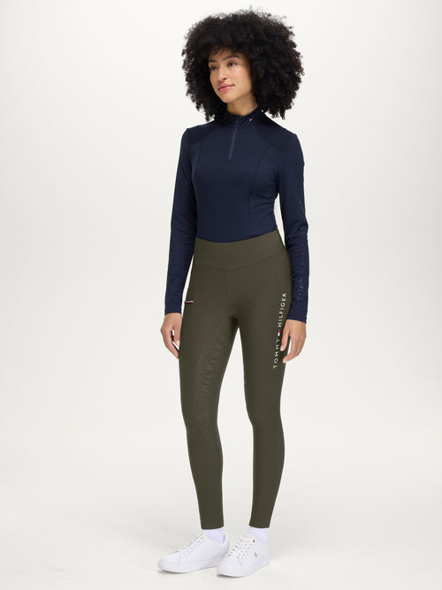 Tommy Hilfiger A/W 26 Legginsy jeździeckie z pełnym lejem Elmira Winter Camo Green