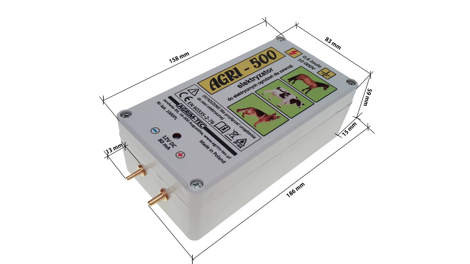 Pastuch elektryczny polski elektryzator uniwersalny Agri-500 12V/230V - Cavalo