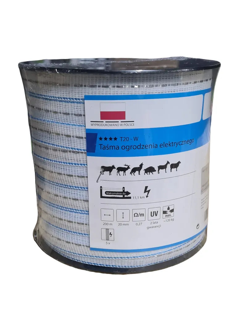 Taśma do ogrodzeń dla koni Agronet Super T20-W, rolka 200 m – widok frontu