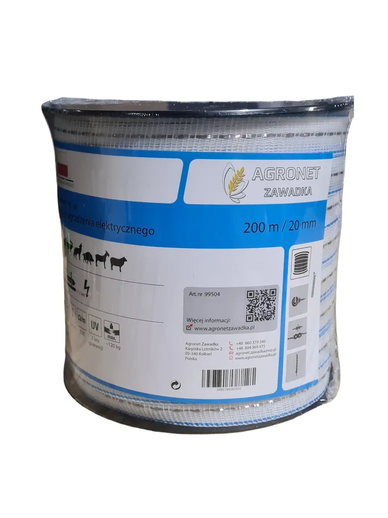 Opakowanie taśmy Agronet Super T20-W 200 m – polski producent, dobra jakość do ogrodzeń dla koni
