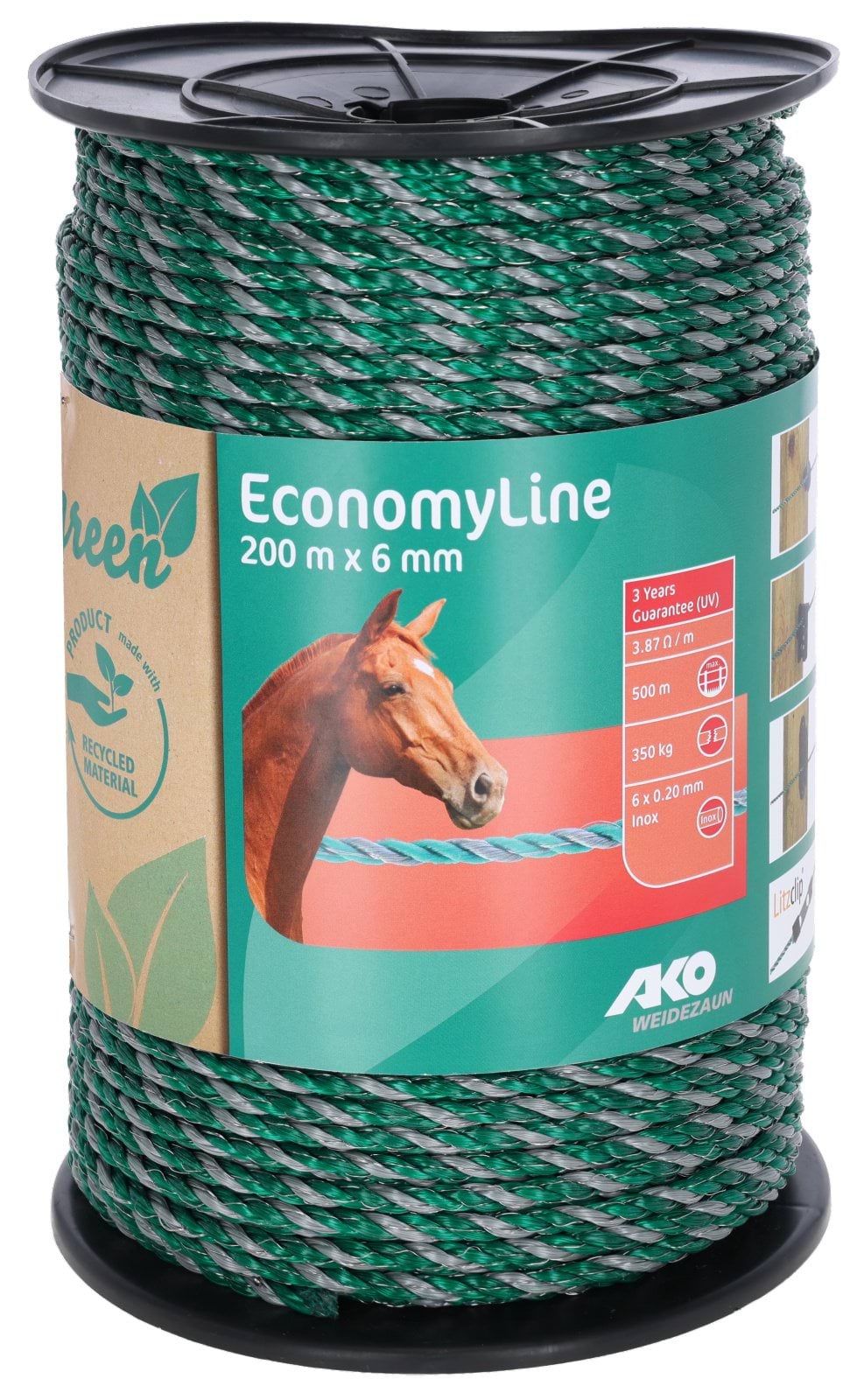 Linka ogrodzeniowa ECONOMY, 200 m x 6 mm, zielono-szara, Kerbl - Cavalo
