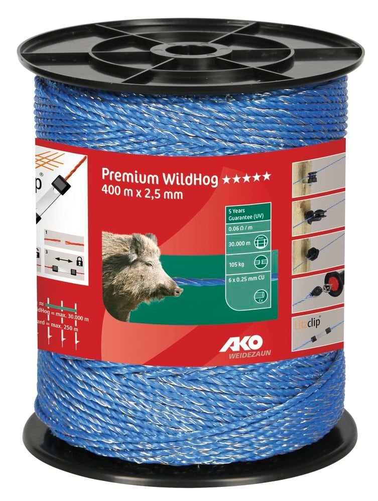 Linka ogrodzeniowa na dziki PREMIUM WILD HOG, z poliestru, 400 m, niebieska, AKO - Cavalo