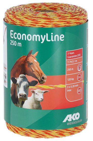 Plecionka ogrodzeniowa ECONOMY, 250 m, żółto-pomarańczowa, AKO - Cavalo