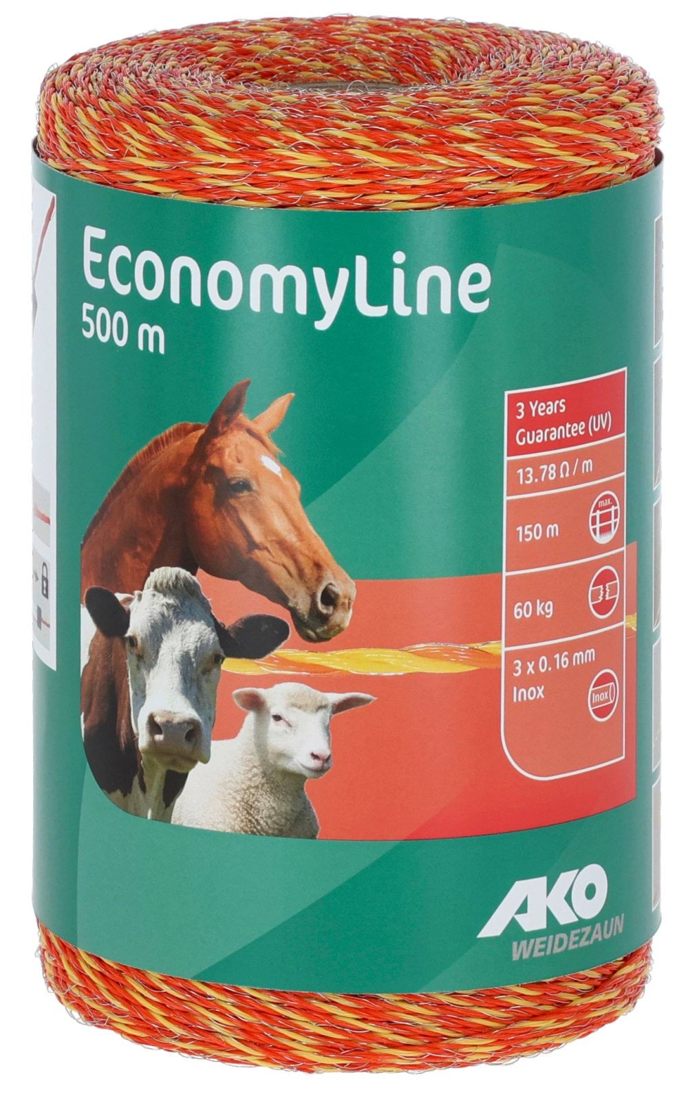 Plecionka ogrodzeniowa ECONOMY, 500 m, żółto-pomarańczowa, AKO - Cavalo