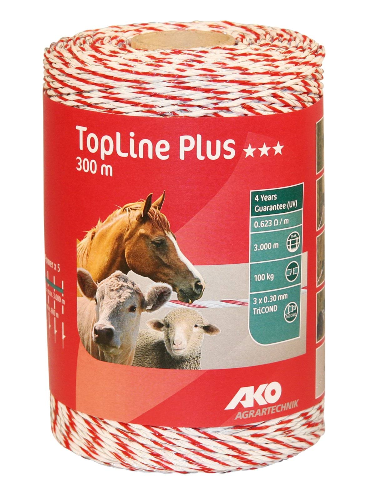 Plecionka ogrodzeniowa TOP LINE PLUS, 300 m, biało-czerwona, AKO - Cavalo