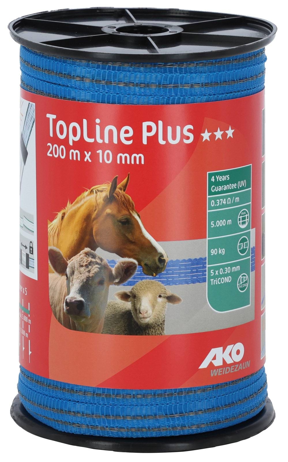Taśma ogrodzeniowa TOP LINE PLUS Tricond, 200 m x 10 mm, niebieska, AKO - Cavalo