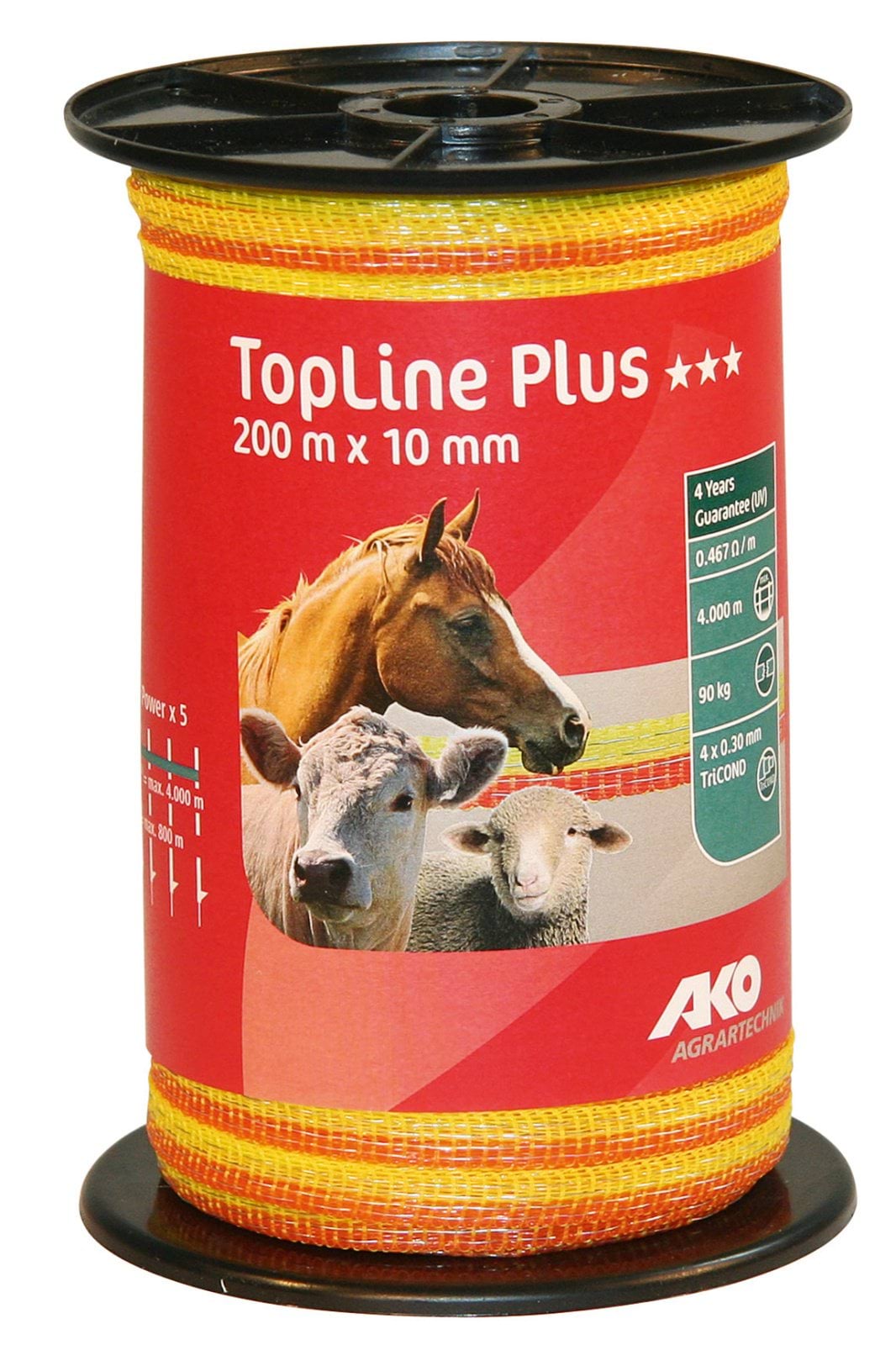 Taśma ogrodzeniowa TOP LINE PLUS Tricond, 200 m x 10 mm, żółto-pomarańczowa, AKO - Cavalo
