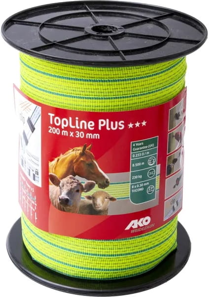 Taśma ogrodzeniowa TOP LINE Tricond, 200m x 30mm, żółto-niebieska, AKO - Cavalo