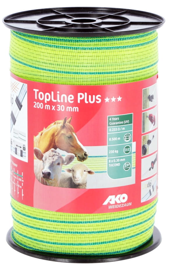 Taśma ogrodzeniowa TOP LINE Tricond, 200m x 30mm, żółto-niebieska, AKO - Cavalo