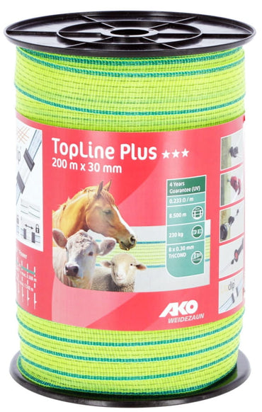 Taśma ogrodzeniowa TOP LINE Tricond, 200m x 30mm, żółto-niebieska, AKO - Cavalo