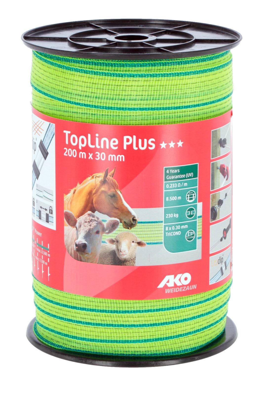 Taśma ogrodzeniowa TOP LINE Tricond, 200m x 30mm, żółto-niebieska, AKO - Cavalo