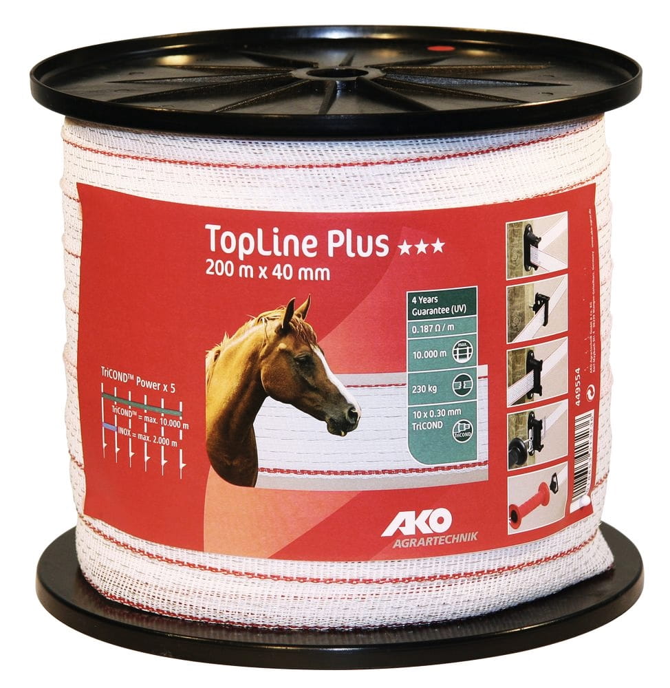Taśma ogrodzeniowa TOP LINE Tricond 200m x 40mm biało-czerwona  AKO - Cavalo