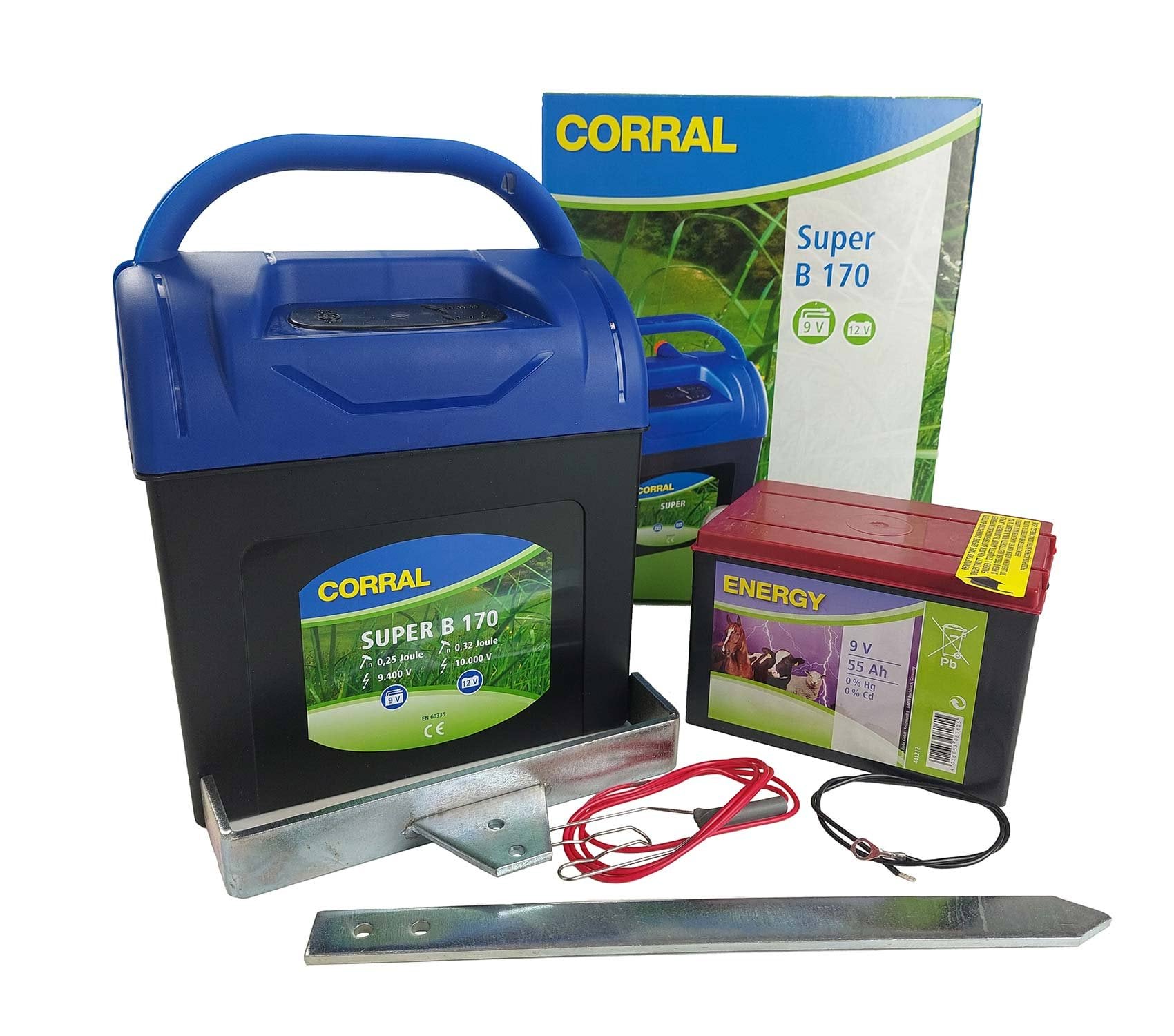 Elektryzator bateryjny Corral B 170, 0,22 J + Bateria chlorkowa do elektryzatora, 9 V, 55 Ah, Kerbl - Cavalo