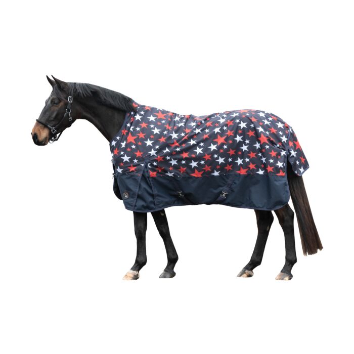 HKM Derka padokowa Highneck Norwich 600D gładkie podszycie niebieski gwiazdy - Cavalo