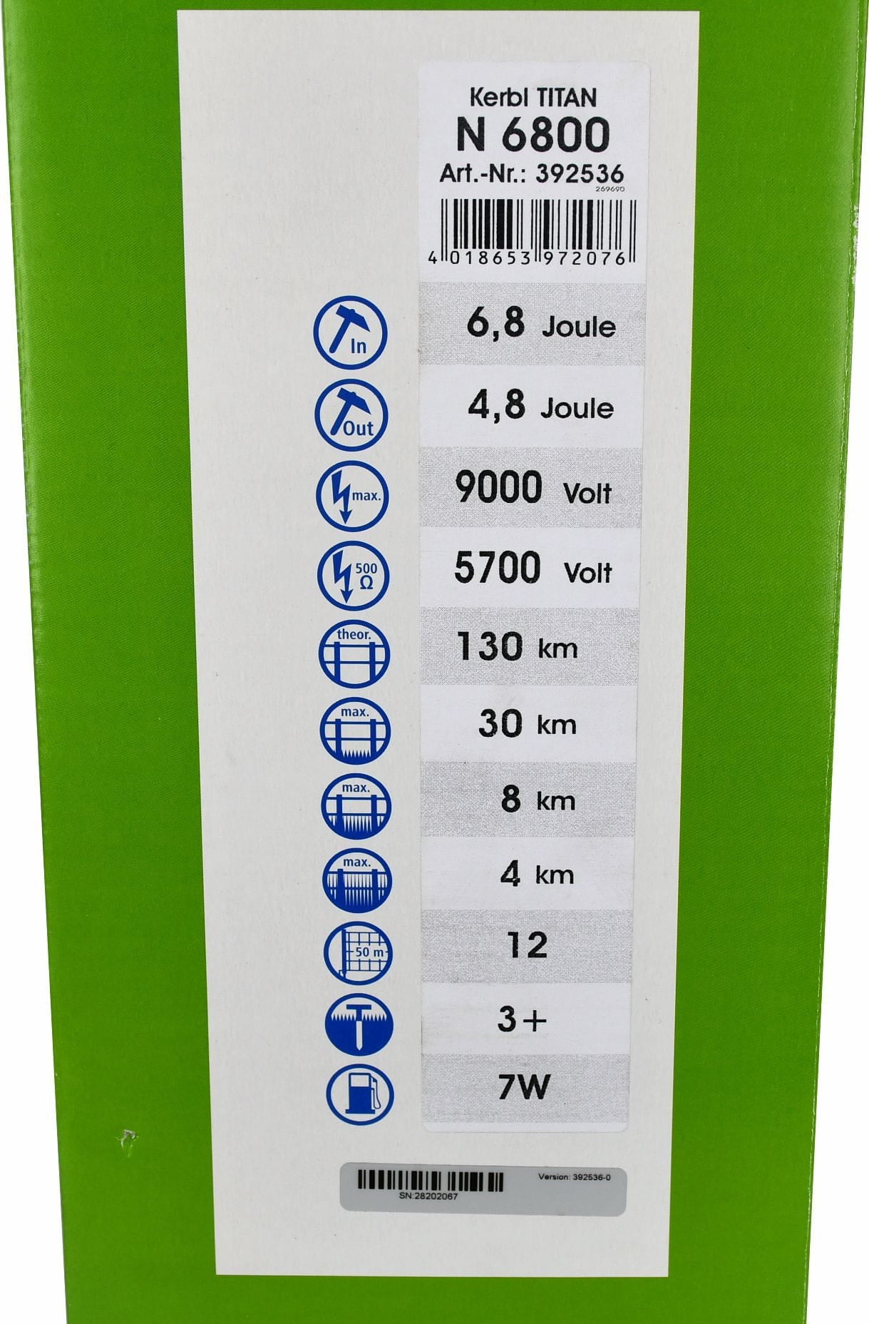 Elektryzator sieciowy TITAN N 6800, na dziki, dla koni, byków, bydła, owiec i kóz, 6,8 J, Kerbl - Cavalo